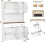HOSTACK 71"H Kitchen Pantry Storage Cabinet, Farmhouse Hutch Cabinet, White | Space-Saving Pantry Cabinet with Charging Station & 2 Large Drawers & Adjustable Shelves, Tall Kitchen Hutch, Dining Room