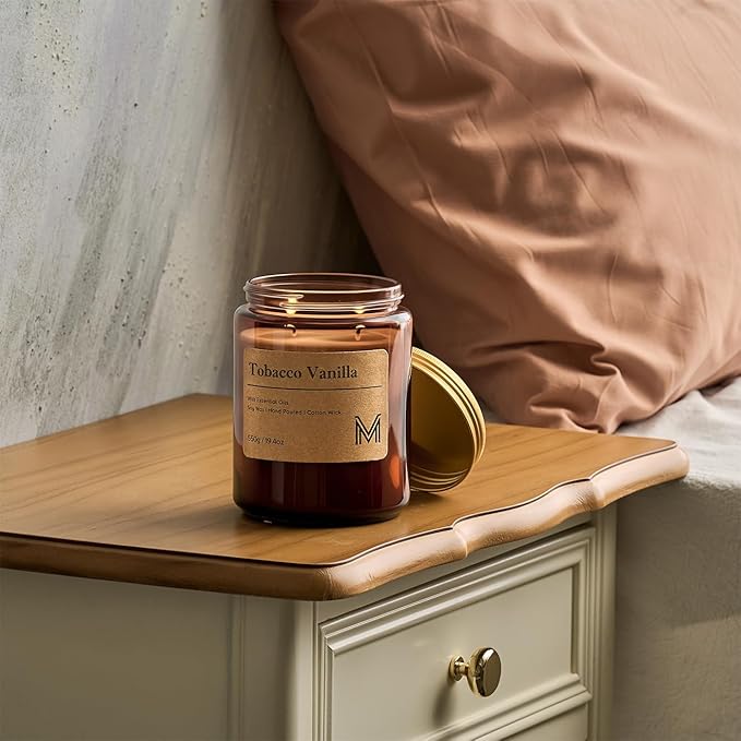 M&SENSE Tobacco Vanilla Home Scented Candle | 19.4oz, 115-Hour Burn | Natural Organic Soy Wax | Long-Lasting for Stress Relief and Gifting | for Bedroom，Relaxing SPA，Office