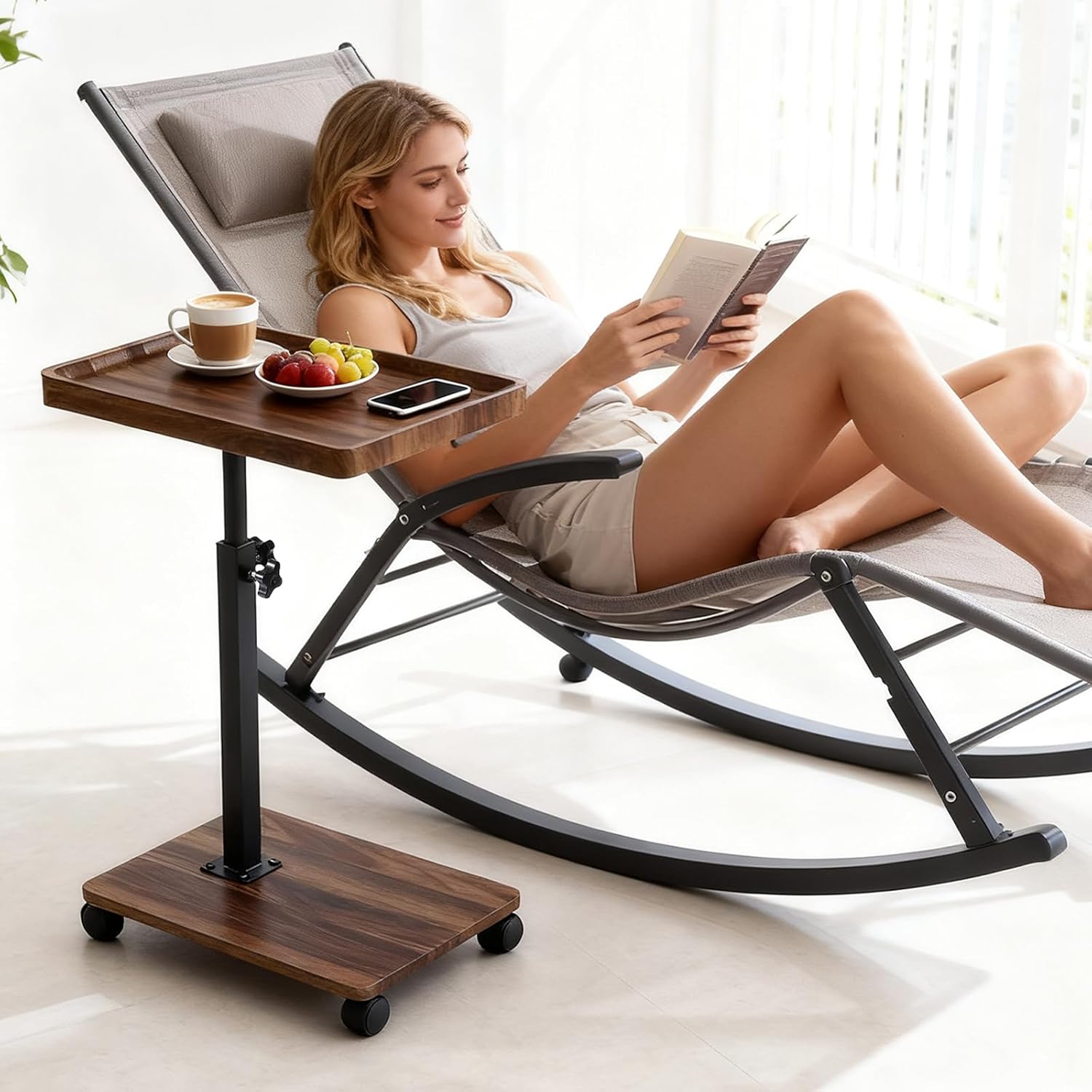 End Table C Table Adjustable Height, 360°Swivel TV Tray Table for Small Spaces, Couch Tables that Slide Under, C Shaped Side Tables Living Room and Bedroom for Sofa, Bed,Chair, Snack
