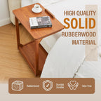 DUOMING Small Laptop Table with Wheels - Rolling Laptop Side Table Desk for Couch, Bedside Table Bedroom, Wooden TV Tray for Living Room, Teak