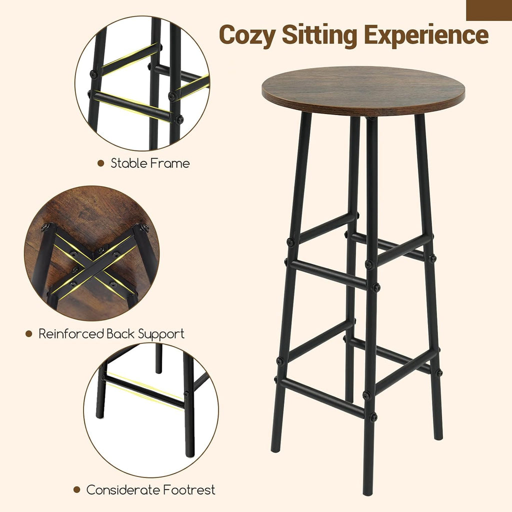 Giantex 3 Pieces Bar Table and Stools Set, Bistro Table Set with Glass Holder, 2 Tier Wine Rack & Storage Shelves, Kitchen Counter Table with 2 Stools for Home, Dining Room, Restaurant (Rustic Brown)