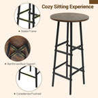 Giantex 3 Pieces Bar Table and Stools Set, Bistro Table Set with Glass Holder, 2 Tier Wine Rack & Storage Shelves, Kitchen Counter Table with 2 Stools for Home, Dining Room, Restaurant (Rustic Brown)