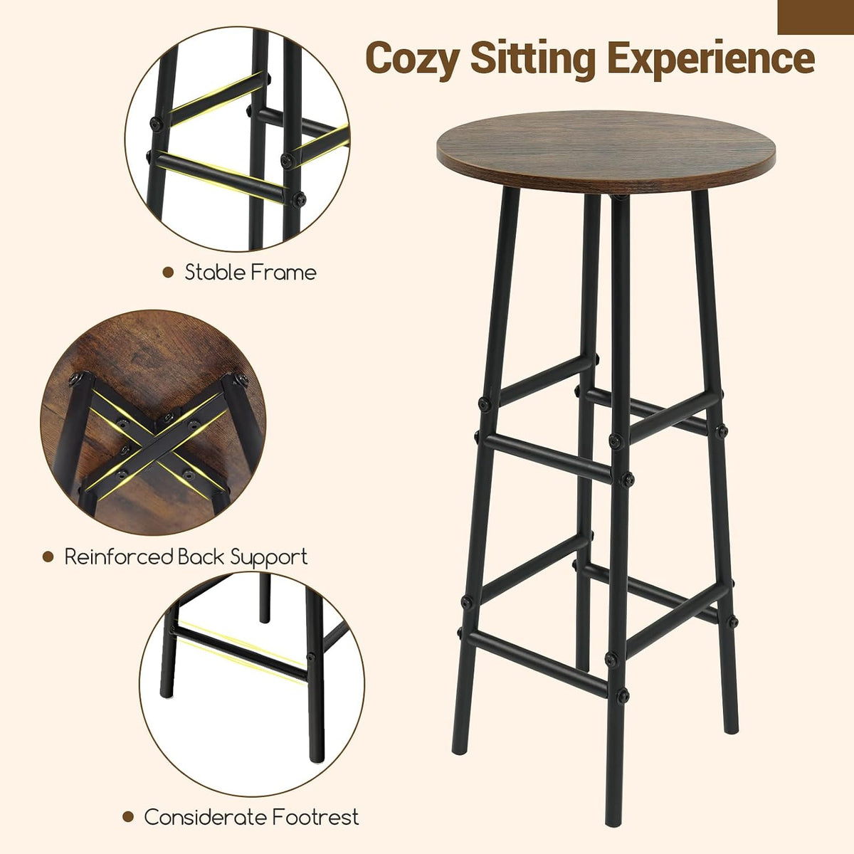 Giantex 3 Pieces Bar Table and Stools Set, Bistro Table Set with Glass Holder, 2 Tier Wine Rack & Storage Shelves, Kitchen Counter Table with 2 Stools for Home, Dining Room, Restaurant (Rustic Brown)