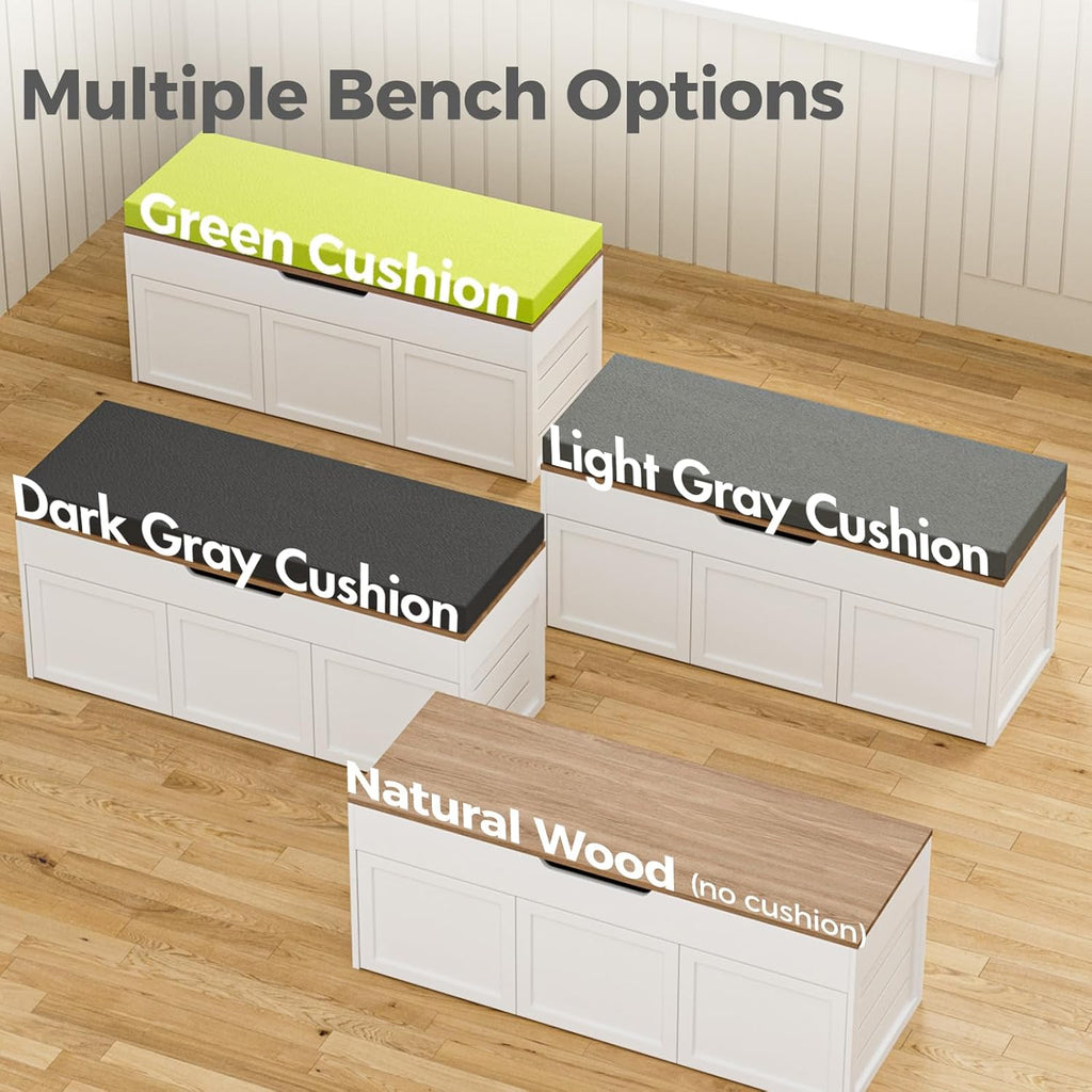 Kikihouse L-Shaped Corner Storage Bench with Cushion, Backless Wood Bench with Hidden Storage, for Dining Nook, Kitchen, Entryway, Cloakroom (Bench+Dark Gray Cushion)