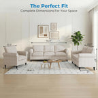 Mjkone 3 Pieces Living Room Sofa Set, Modern Sectional Sofa Couch and Loveseat & Armchair Set, Gourd Shape Wood Legs & Linen Fabric & Nailhead Trim Design Sofas Couches for Living Room, Beige