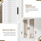 jiteentarou 4 Door Armoire Wardrobe Closet Cabinet with Drawers and LED Lights, Multi-Tier Shelves, Hanging Rod & 4 Louver Doors, Large Capacity Storage Wardrobe Armoire for Bedroom(4 Doors White)