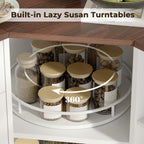 Corner Cabinet w/Charging Station, Kitchen Pantry w/Lazy Susan Turntable | Farmhouse Food Pantry Cabinet w/Drawer & Doors & Adjustable Shelf, L-Shaped Sideboard for Dining Room (White)