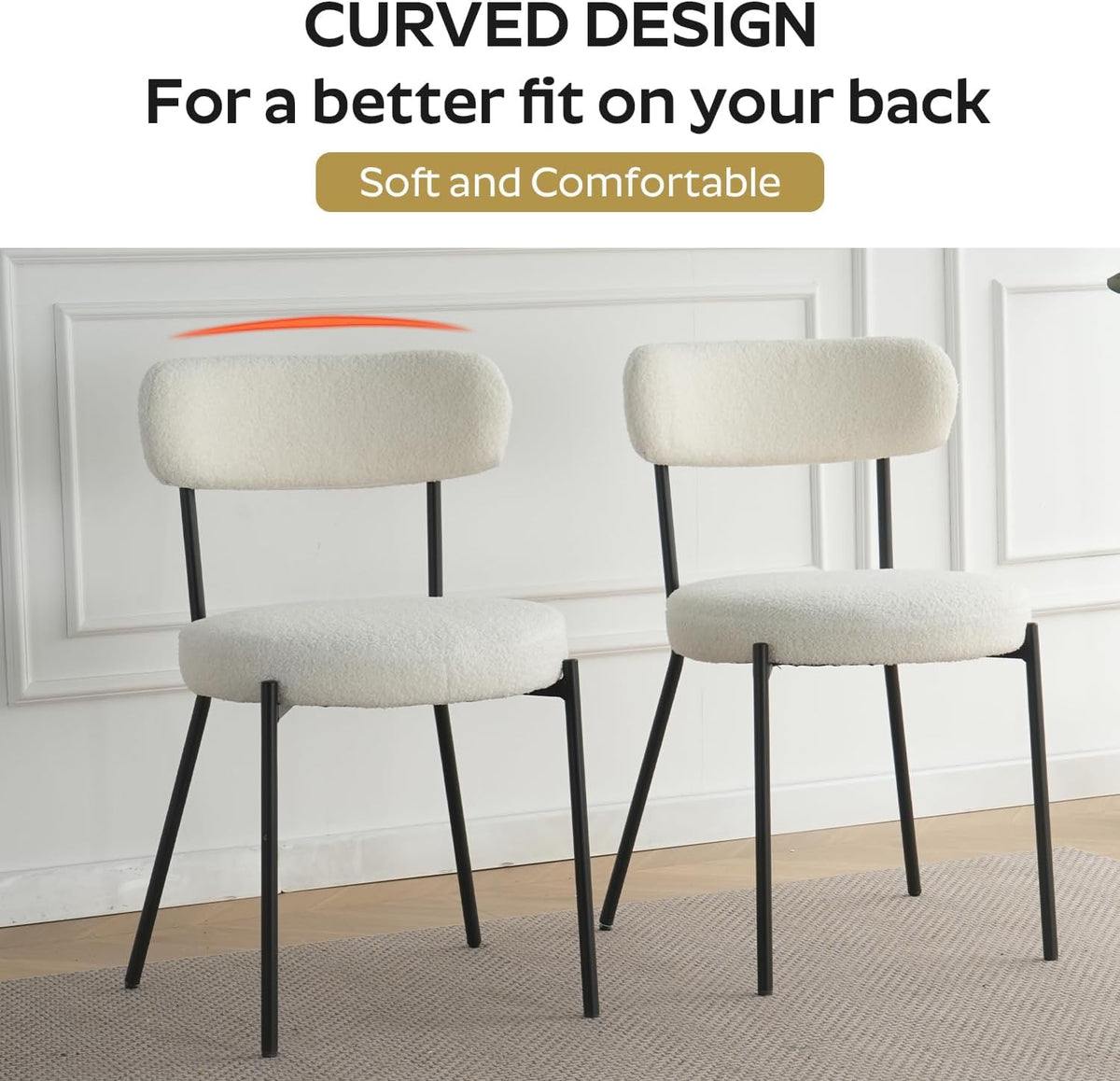36" Round Dining Table Set for 4, Small Round Kitchen Table with 4 Boucle Dinner Chairs, Modern Circle 5 Piece Glass Dining Table with Metal Legs(White&Black)