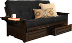 Phoenix Full Size Futon Couch with Espresso Finish with Suede Black Mattress Included - Wooden Frame - Solid Hardwood Construction