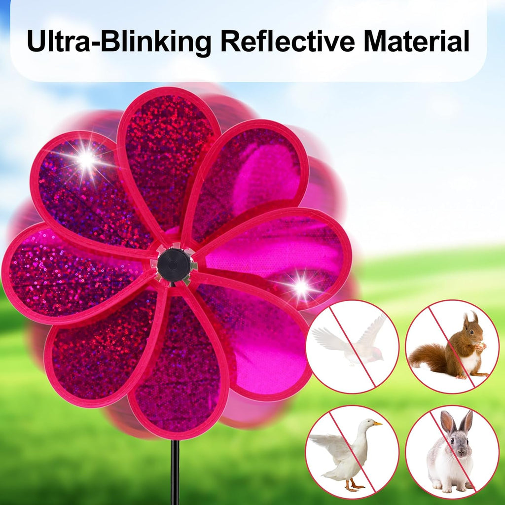 4PCS Flower Wind Spinner Sparkly Lawn Pinwheel 11.8 inch Hot Pink Garden Windmill for Garden, Party, Outdoor, Yard Decor