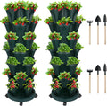 Vertical Planter 7 Tier Stackable Planters Garden Planters Strawberry Herb Flower and Vegetable Planter Indoor Outdoor Gardening Pots with Removable Wheels and Tools 2-Pack