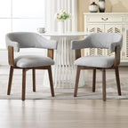 ROCITY Wooden Dining Chairs Set of 4 Modern Fabric Upholstered Dining Room Chairs with Curved Backrest and Walnut Legs for Kitchen,Living Room, Grey