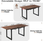 Extendable Dining Table for 4-8, 55"-71" Rectangular Kitchen Table, Modern Farmhouse Expandable Table with MDF Top, Space-Saving Wooden Table for Dining Room, Kitchen, Living Room, Office, Walnut