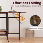 GOFLAME Folding Dining Table, Rolling Kitchen Table with Wine Rack and Storage Shelf, Space Saving Extendable Table with Metal Frame and Lockable Wheels for Living Room, Apartment, Small Space