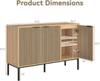 47.2" Sideboard Cabinet, Modern Buffet Cabinet with Doors & Adjustable Shelf, Wood Credenza Coffee Bar Storage Console Table for Kitchen, Dining Room, Living Room, Entryway, Natural