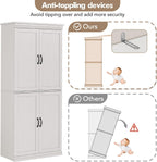IDEALHOUSE Pantry Cabinet, White 4-Door with Adjustable Shelves, 70" H | Freestanding Cupboard with 5 Interior Compartments, Dining Room, Kitchen, Bathroom, Living Room