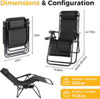 Alpen Zero Gravity Lounge Chair Set of 2, Patio Chair Folding Lounge Chairs for Outside, Portable Camping Chairs with Pillow and Cup Holder, Outdoor Recliner for Beach Outdoor Camping, Black