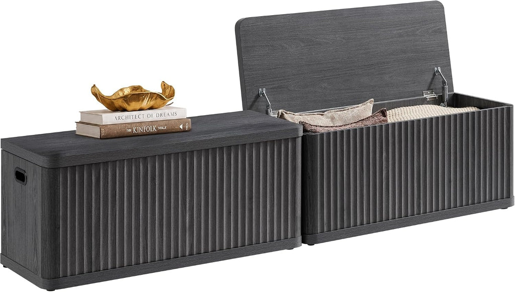 SICOTAS Storage Bench 80.4" Wide Shoe Bench with Lift Top Large Wooden Storage Chest Trunk Modern Blanket Chest with 4 Safety Hinges & Seating for Bedroom Entryway Living Room Hallway