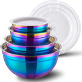 4 Piece Rainbow Mixing Bowls with Lids for Kitchen, Stainless Steel Mixing Bowls Set Ideal for Baking, Prepping, Cooking and Serving Food, Nesting Metal Mixing Bowls for Space Saving Storage