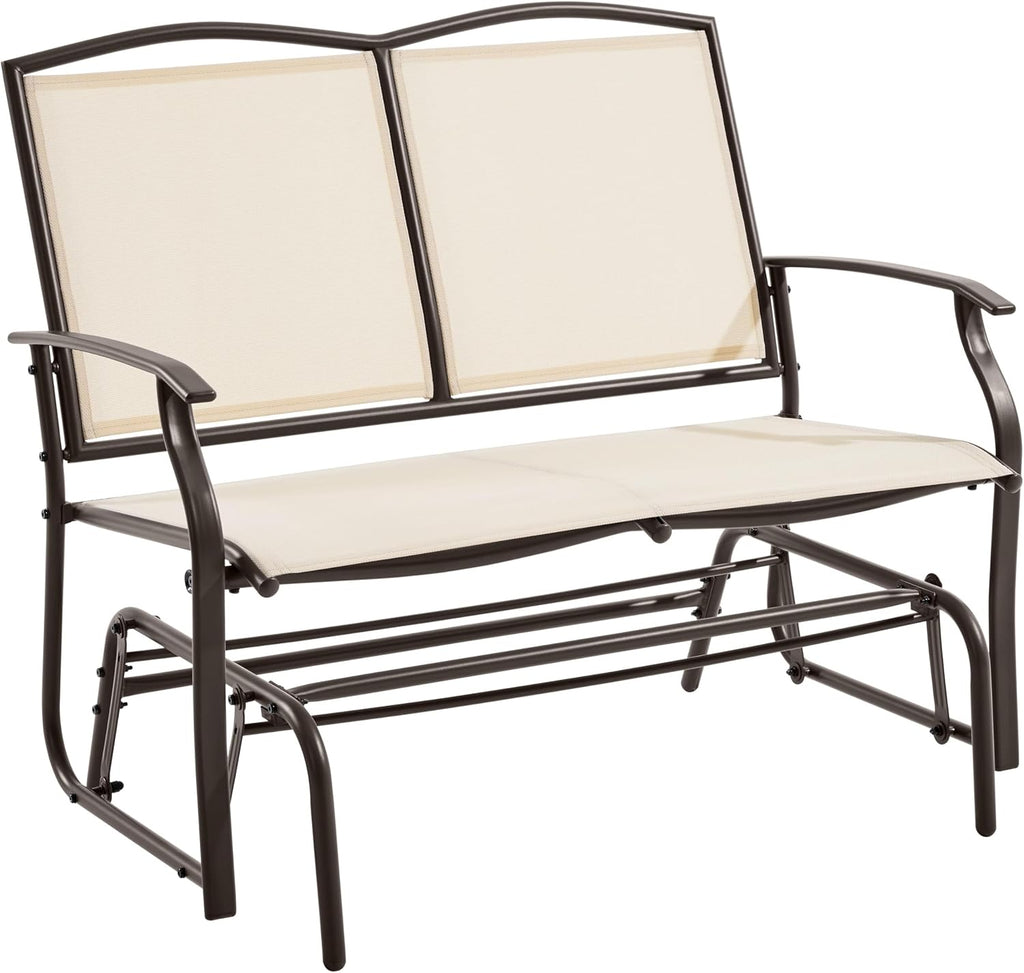 Yaheetech Glider Bench for Outside Patio 2-Person Outdoor Loveseat,Beige | Front Porch Bench and Patio Glider with Heavy-Duty Steel Frame for Backyard Poolside Garden and Smooth Gliding Motion for Two