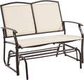 Yaheetech Glider Bench for Outside Patio 2-Person Outdoor Loveseat,Beige | Front Porch Bench and Patio Glider with Heavy-Duty Steel Frame for Backyard Poolside Garden and Smooth Gliding Motion for Two