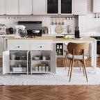 ZOEDO K&K 74.5 Inch Kitchen Island with Extendable Dining Table, Rolling Kitchen Island on Wheels with Spice Rack and 2 Drawers, 4 Door Cabinet, for Kitchen, Dining Room, White (One Package)
