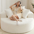 55"L Oversized Round Chair Lounge Chaise Indoor,Corduroy Deep Seat Cloud Large Circle Sofa Chair,No Assembly Required,Cloud Large Circle Chair,Fluffy Modern Sleeper Sofa Bed for Reading (White)