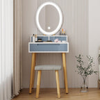 YOURLITE Small Makeup Vanity Desk with Mirror and Lights | Compact Vanity, 3 Lighting Modes, Adjustable Brightness, 3 Drawers, Cushioned Stool