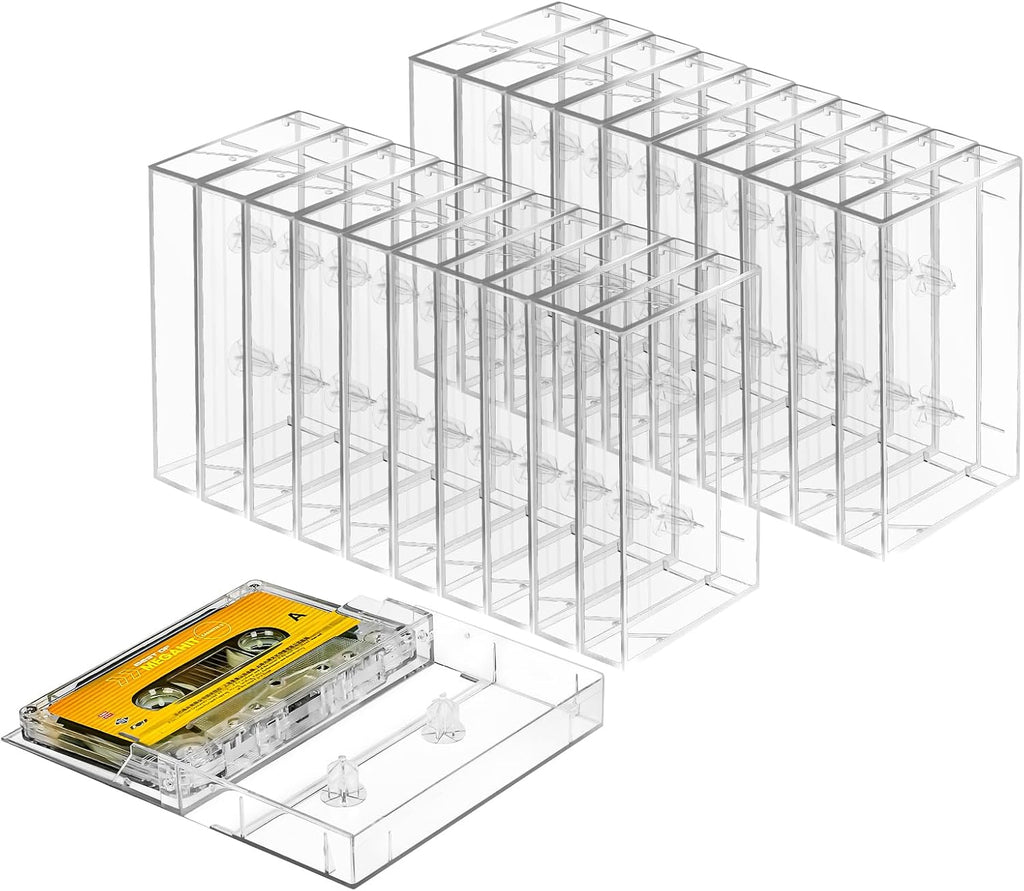 25-Pack Audio Cassette Storage Cases - Clear Plastic Cassette Tape Cases - Storage Solution 4.28" L x 2.75" W x 0.6" H