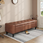 60" Storage Ottoman Bench, Faux Leather Upholstered Bed Bench, Brown | Benches with Tufted Buttons and Nailhead Trim, Large Ottoman with Storage for King Size End of Bed, Bedroom,Entryway,Hallway