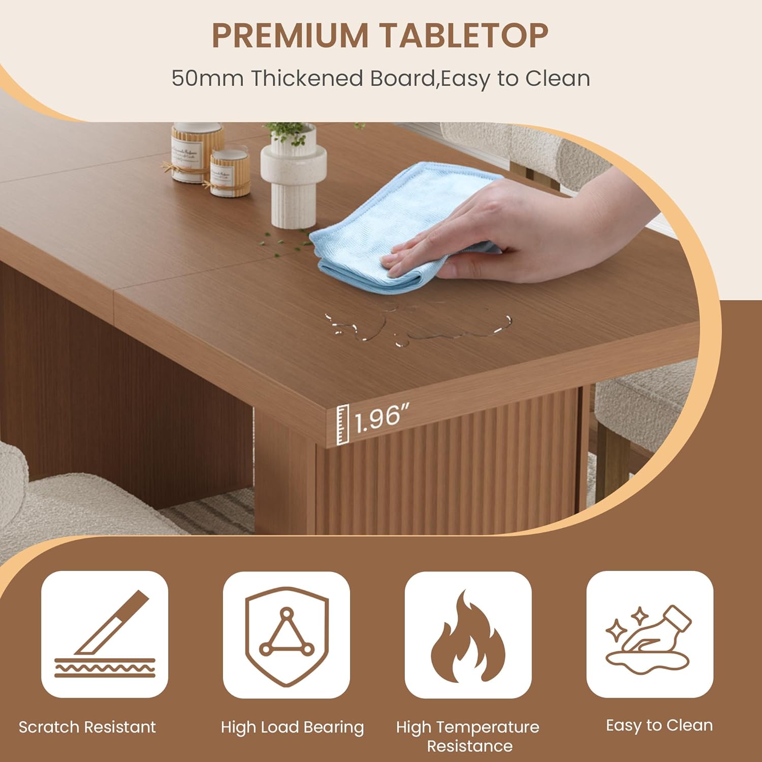 Garvee 70.8" Dining Table for 6 8 10, Modern Dining Room Table with Storage, Wood Kitchen Table with Fluted Legs, Dinner Tables for Kitchen Dining Room,Nut-Brown