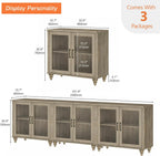 WAMAPT Farmhouse Sideboard Credenza with 6 Glass Doors, Large Coffee Bar Table with Adjustable Shelf, Wood Kitchen Storage Cabinets, Modern Buffet Cabinet for Dining Room, Grey, 101"