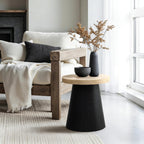 LuxenHome Side Table, 19'' Small Round Accent End Table, Light Wood Finish Top with Black Base Beside Table for Small Spaces, Modern Boho Nightstand for Living Room,Bedroom,Home Office