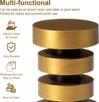 Glitzhome Gold Floating Disks Side Table & Accent Stool - 18" H Modern Antique End Table, Durable MGO Fiberglass Desk for Living Room, Holds 220 lbs, Multi-Functional & Easy to Clean