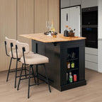 TANGZON Large Kitchen Island, Kitchen Sideboard with Extendable Rubber Wood Worktop, Drawers, Adjustable Shelves & Side Racks, Living Dining Room Cabinet Cupboard (Black Body)