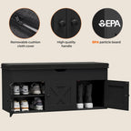 Homleke Shoe Storage Bench with Lift Top & 3 Barn Doors, Entryway Bench with Removable Cushion, Adjustable Shelf, Hidden Storage Cabinet for Hallway, Living Room, Bedroom - Black
