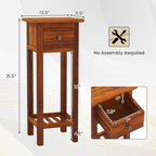 SlickBlue 2-Tier Slim Bedside Table with Drawer and Shelf for Living Room Bedroom