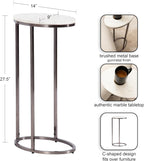 Kate and Laurel Natalli Modern Glam Oval C-Table, 14 x 9 x 28, White Marble and Gray Gunmetal, Elegant C-Shaped Side Table with Marble Tabletop and Space Saving Design