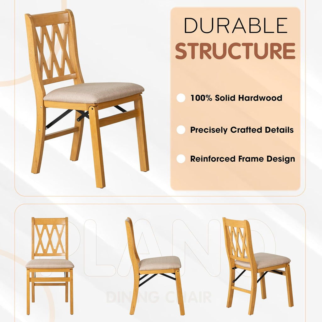 East West Furniture - PNC-OAK-03, A Solid Wood Plano Folding Dining Room Chairs with PU Leather Seat, 3-X Back Design, No Assembly Required, Set of 2, Oak Wood Finish