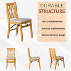 East West Furniture - PNC-OAK-03, A Solid Wood Plano Folding Dining Room Chairs with PU Leather Seat, 3-X Back Design, No Assembly Required, Set of 2, Oak Wood Finish