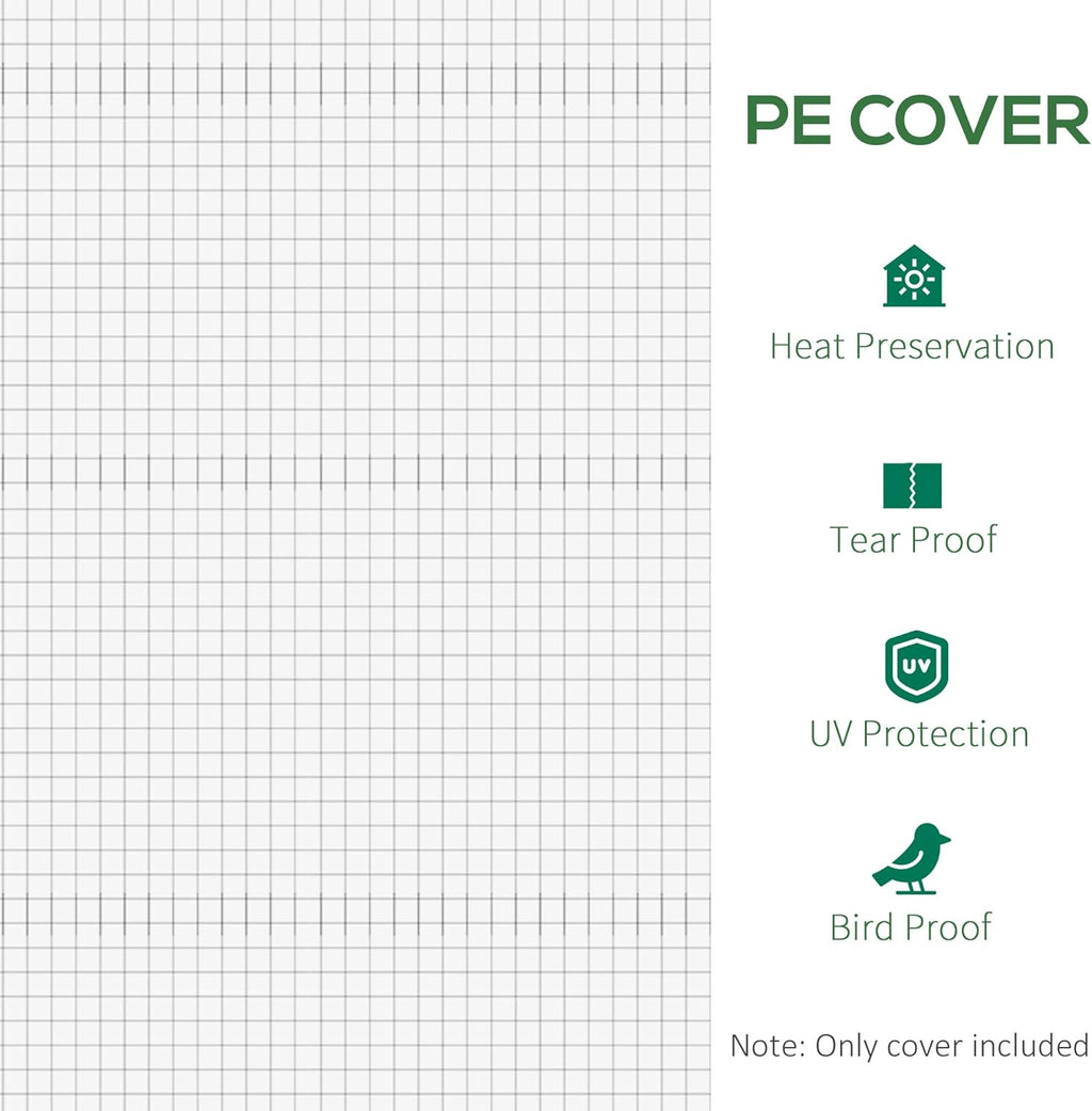 Outsunny 9.8' x 6.6' x 6.6' Plastic Greenhouse Cover Replacement, Heavy Duty Waterproof Tarp for Hoop House, Sheeting with 6 Windows, Door & Reinforcement Grid, White