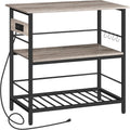 HOOBRO Kitchen Island with Storage, Kitchen Island Table with Power Outlet, 3 Tier Coffee Station and Microwave Stand, for Home, Dining Room, Greige and Black BG021ZD01