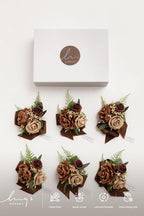 Ling's moment 6pcs Corsage Wristlet, Fall Wedding Decor, Walnut Brown | Girl/Mother/Women, Homecoming Prom, Graduation Party, Wrist Band Décor, with Ribbon, Artificial Flowers, Sand Beige