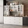 Kitchen Storage Cabinet with Glass Doors & Shelves, Kitchen Pantry with 12 Drawers, for Dining Room, White 94.5”W x 15.8”D x 83.3”H