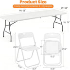 8 FT Plastic Folding Table Chairs Set, 7-Piece Portable Foldable Table and Chairs with Carrying Handle for Wedding Party Banquet Craft Picnic Indoor and Outdoor Activities