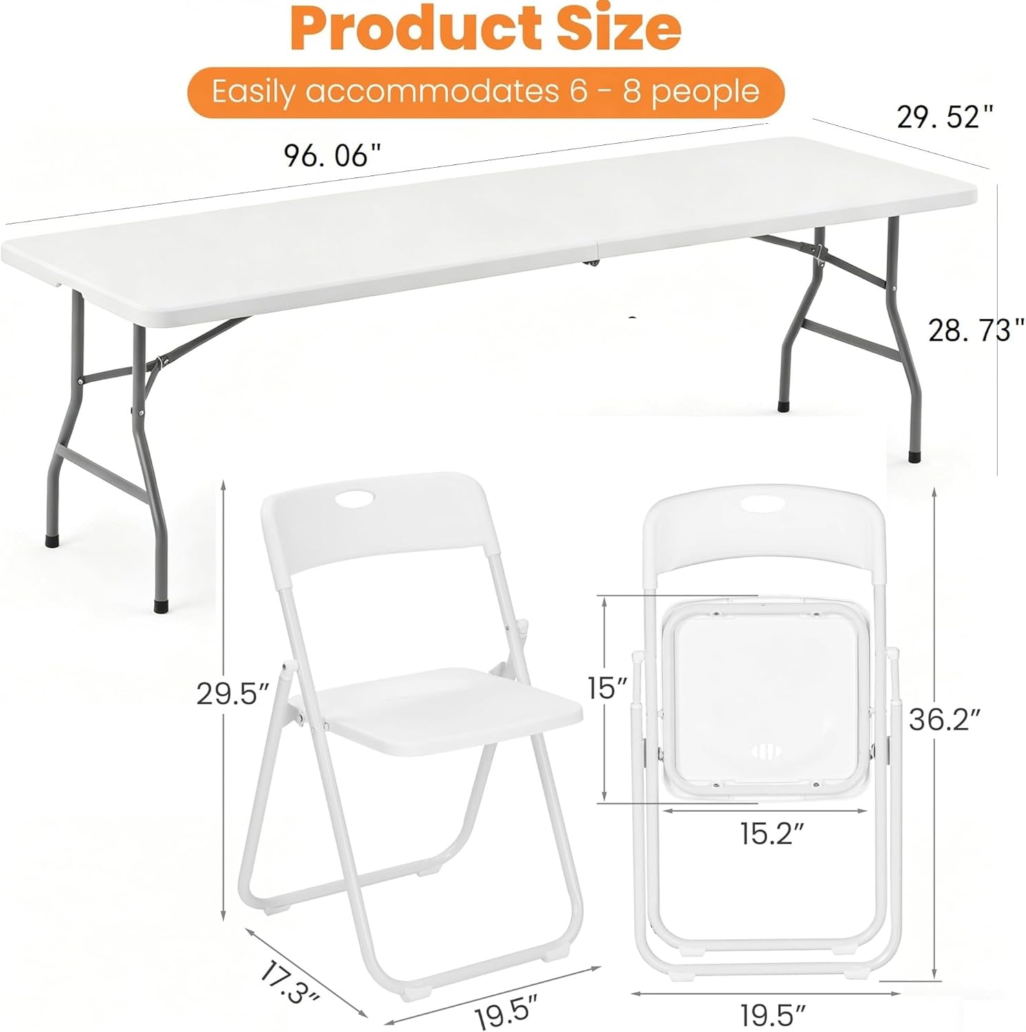 8 FT Plastic Folding Table Chairs Set, 7-Piece Portable Foldable Table and Chairs with Carrying Handle for Wedding Party Banquet Craft Picnic Indoor and Outdoor Activities