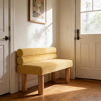 GDFStudio Upholstered Boucle Dining Bench with Backrest Farmhouse Entryway Bench with Rubber Wood Legs Long Indoor Bench for Bedroom Living Room End of Bed Dining Room Seating, Yellow