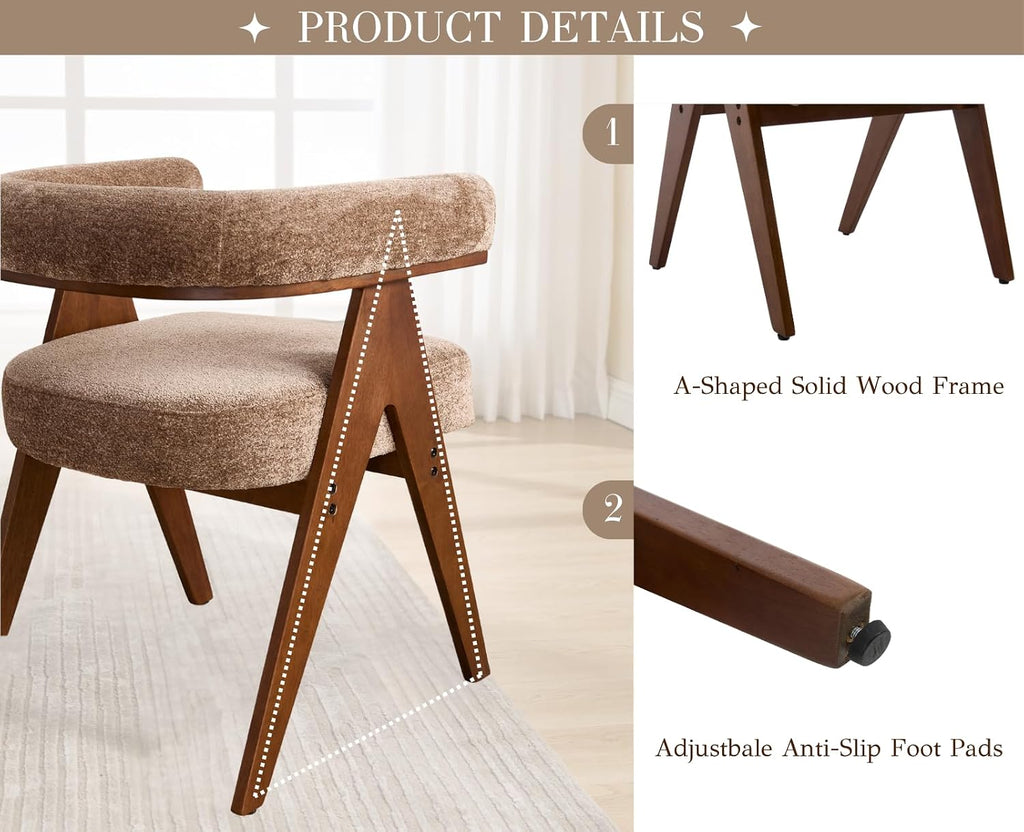 CIMOTA Barrel Wooden Dining Chairs with Arms Set of 2, Farmhouse Fabric Upholstered Kitchen Chairs with Walnut Wood Legs Contemporary Armchairs Accent Side Chairs for Dining Living Room,Chenille Khaki
