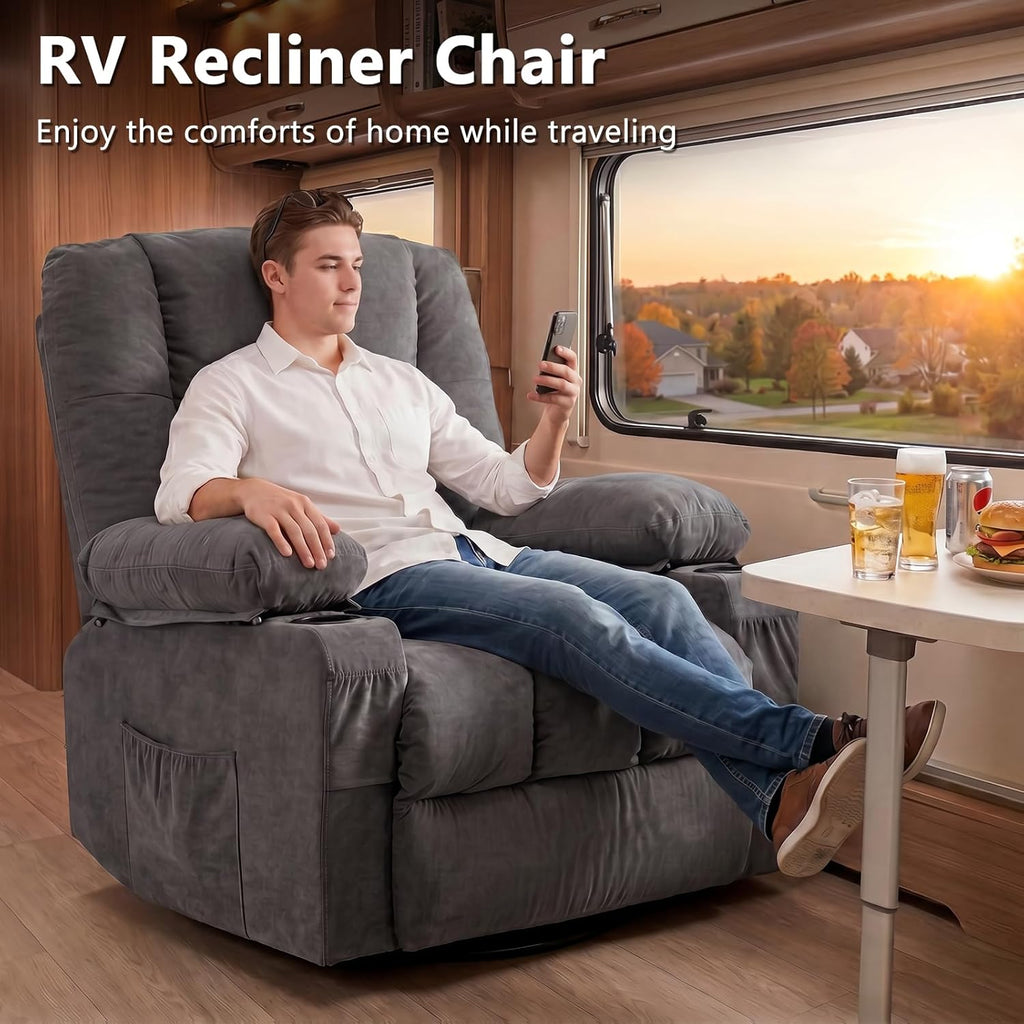 Swivel Rocker Recliner Chair with Vibration Massage and Heat Ergonomic Lounge Chair for Living Room with Rocking Function and Side Pocket, 2 Cup Holders, USB Charge Port
