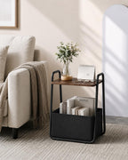 Rustic Brown Metal Frame Nightstand - Small Side Table with Fabric Storage Basket and Handle - Ideal for Bedroom & Living Room & Dorm